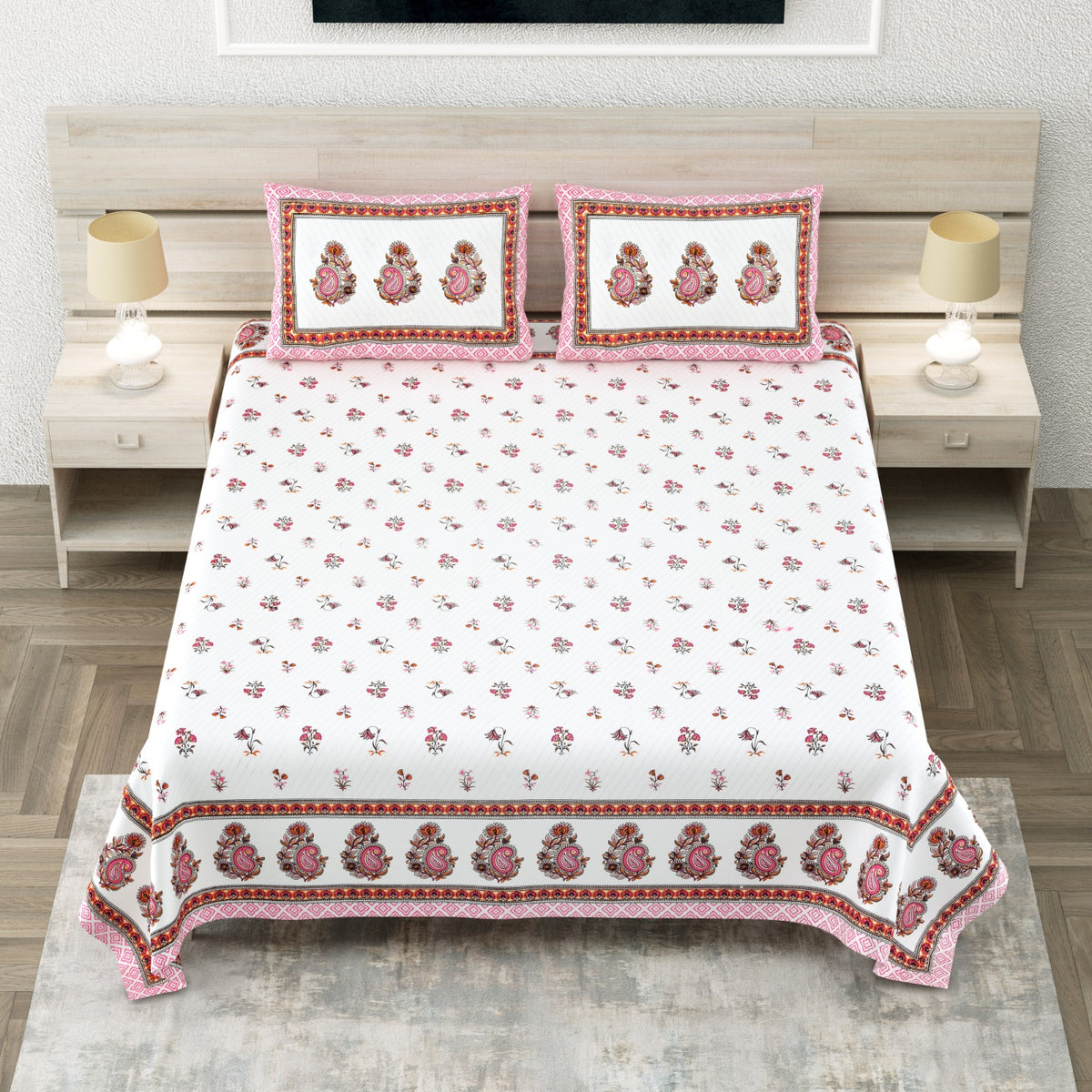 Avantika Pink Buti Cotton King Bedsheet With Paisley Border And 2 Pillow Covers Bedsheet 1txXaMf8qvxR5Awf6BzLnsD_QVRHz5V6Z_w2000
