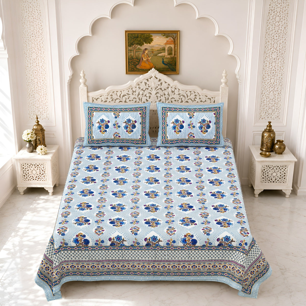 Premium Royal Block Blue Floral Buta Cotton Double Bedsheet 90x108 with 2 Pillow Covers Bedsheet 1tzs1KySdmg8eLSG9oxZ9x66rssu4UMiV_w2000