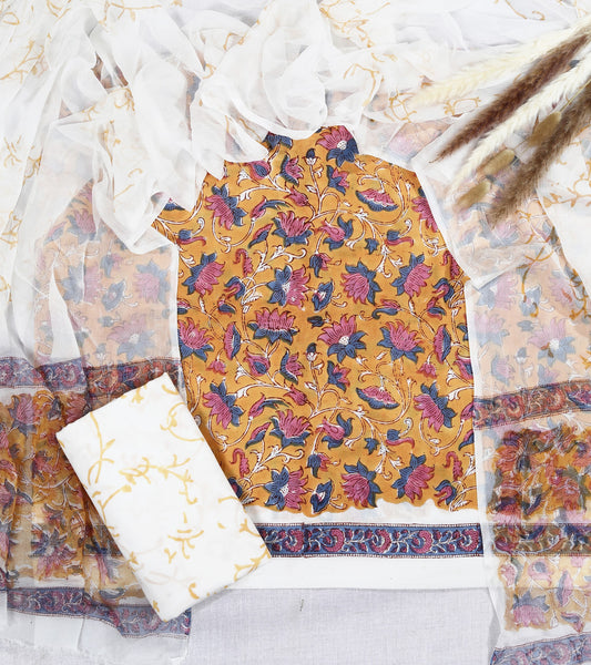 Gulnaar Mustard Purple Floral Hand Block Print Cotton Suit with Chiffon Dupatta – Unstitched 3 Piece Suit Material 1u74sCQbT924uePa61zONfR88q5zODEq4_w2000
