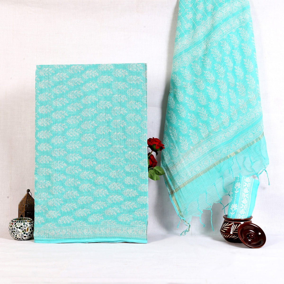 Aqua Buta Hand Block Print Pure Kota Doria Suit | Samundar Buta | Unstitched 3 Piece (Top & Dupatta Kota) | Wholesale Suit Material 1uMCb-ullVe-AdJd7oHlNk826Fnuty4Yi_w2000