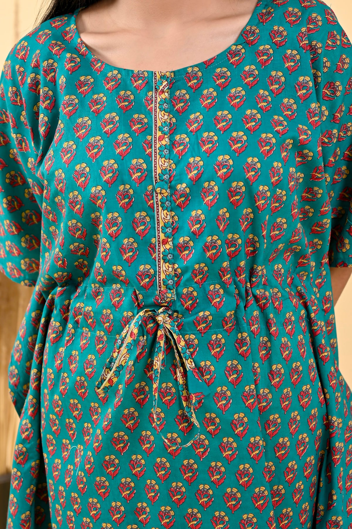 Teal Green Floral long kaftan – make to order wholesale – view 6