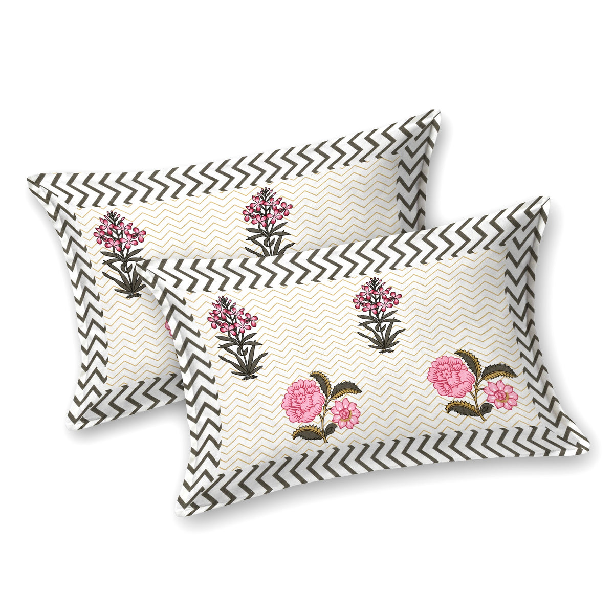 Kalashree Pink Rose Chevron premium cotton double bedsheet 100x108 with 2 pillow covers – pink – wholesale Jaipur – view 2