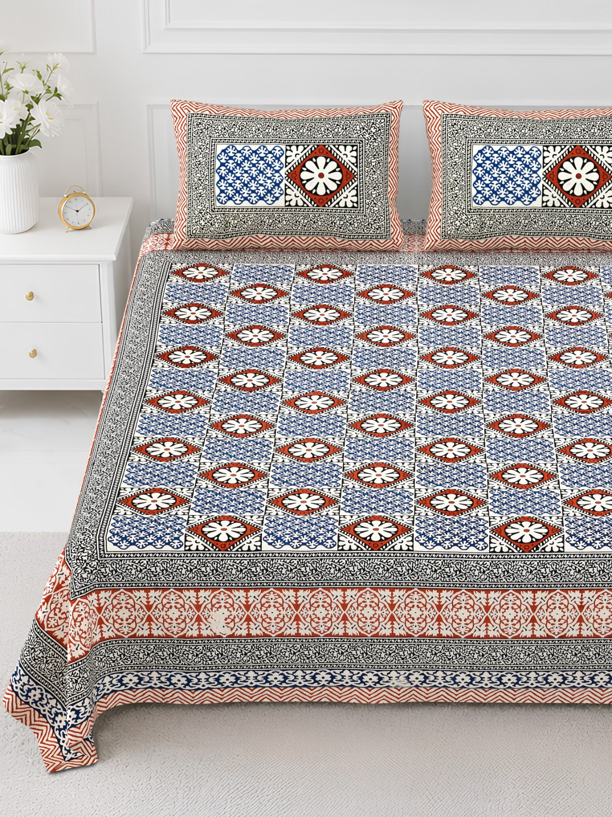 Elite Blue Diamond Medallion Cotton Double Bedsheet 90x108 with 2 Pillow Covers Bedsheet 1upwZPDrZbR43JIapzI9C2fgbBElDlbru_w2000