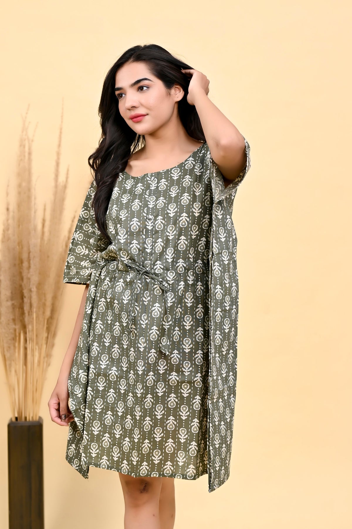 Printed Cotton Kaftan Dress 36 inch Knee Length – Olive Grey Buta (Make to Order) Ready to Wear 1v-xFDop-7x9Wctei1hfXvqMy8zG0TCHn_w2000