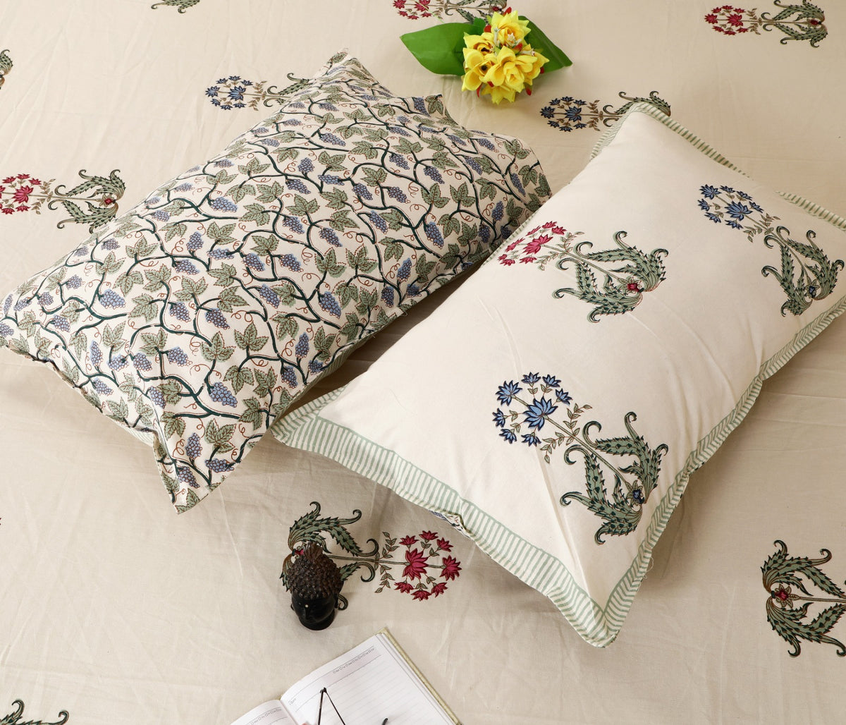 Prakriti Yuvraj Grey Green Mughal Buta Pure Cotton King Size Bedsheet 108x108 with 2 Pillow Covers Bedsheet 1v748o69g3zifwz1mBxsoXvBp-WmJWy8t_w2000