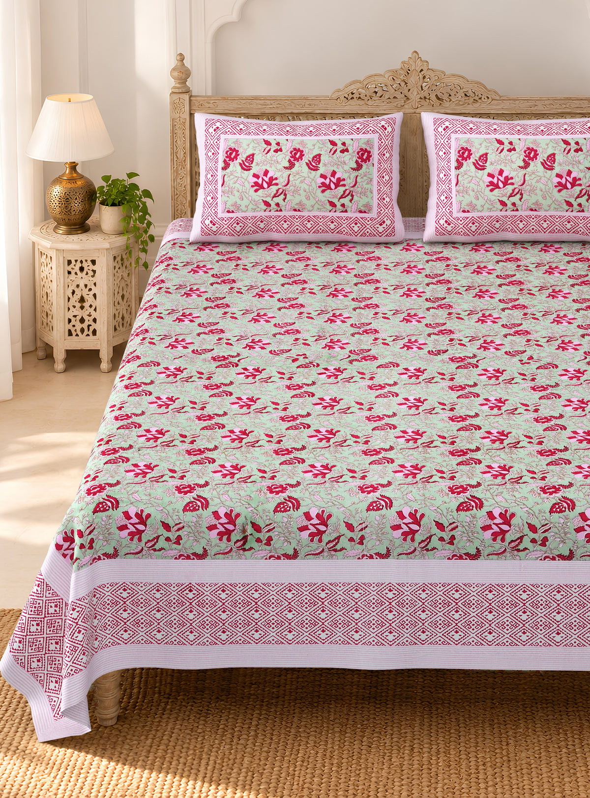Rani Pink Floral Bel pure cotton double bedsheet 90x108 – Unnati collection – view 2