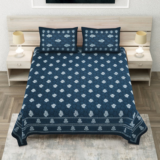 Royal Sanganer Indigo Floral Buta Pure Cotton Double Bedsheet 90x108 with 2 Pillow Covers Bedsheet 1vQivifGcQtJPXRTuHvmL1NWlWENBqDQn_w2000