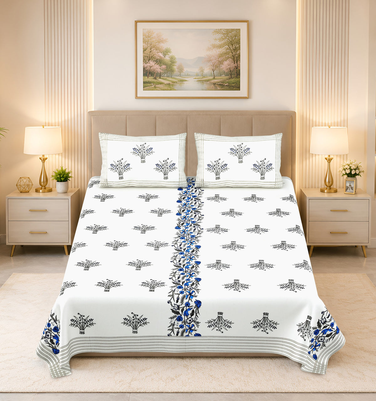 Kalashree Blue Border Floral Bel Premium Cotton Double Bedsheet 100x108 with 2 Pillow Covers Bedsheet 1vouZ7HET1Fr5fL4IvDN3EwhqfugE6JCR_w2000