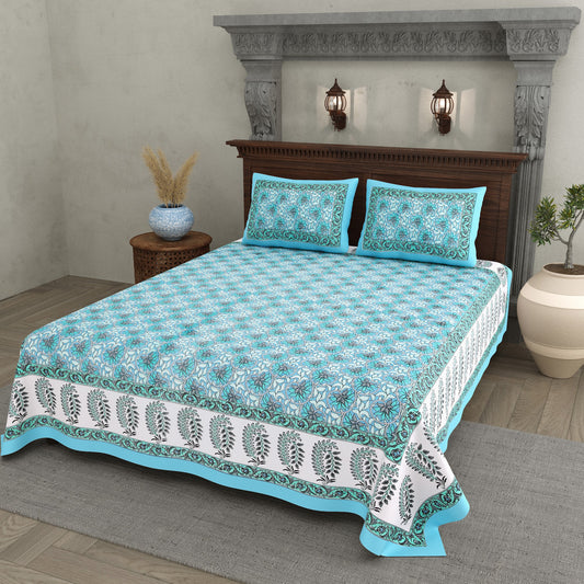 Neelam Turquoise Keri Border Cotton Double Bedsheet 90x108 with 2 Pillow Covers Bedsheet 1vsottNcVmu3bHLbTZeGBOAnEvV_J3ULa_w2000