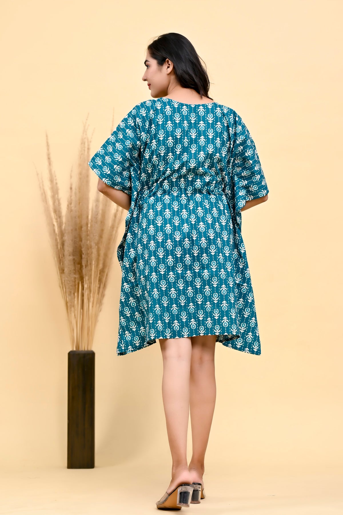 Teal Buta kaftan dress – make to order wholesale – view 2