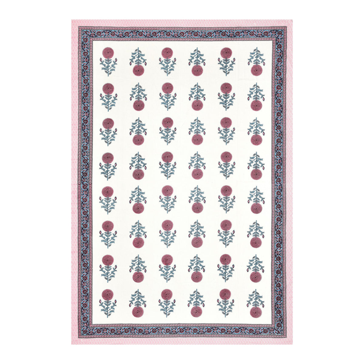 Elora Pink Teal Marigold Buta Murugan cotton single bedsheet 60x90 with pillow cover – pink and teal – wholesale Jaipur – view 4