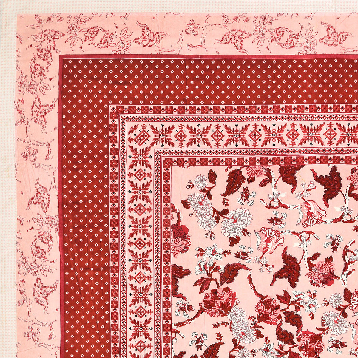Coral Red Bird Floral pure cotton double bedsheet 90x108 – Unnati collection – view 4