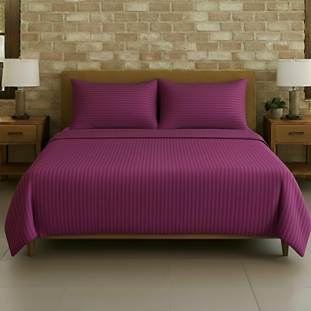 Plain Cotton Satin Stripe Double Bedsheet 93x108 with Pillow Covers | 10 Colours | Wholesale Plum Purple Bedsheet 1wAmIgf72f8C_FM1cCig5HAu2yIp8slVk_s0