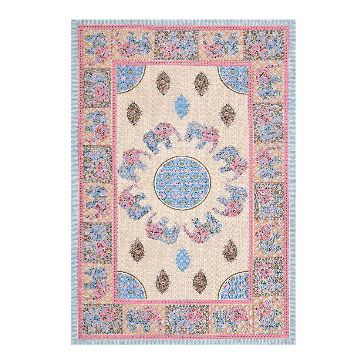 Elora Pink Elephant Mandala Murugan cotton single bedsheet 60x90 with pillow cover – pink – wholesale Jaipur – view 4