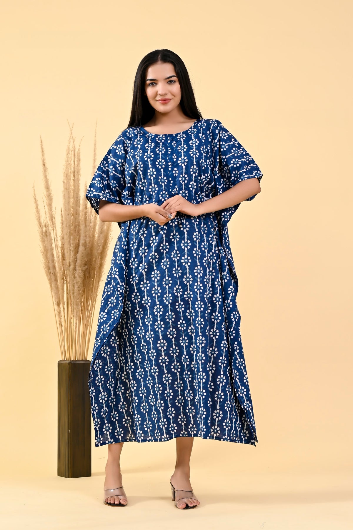 Indigo Blue Buta long kaftan – make to order wholesale