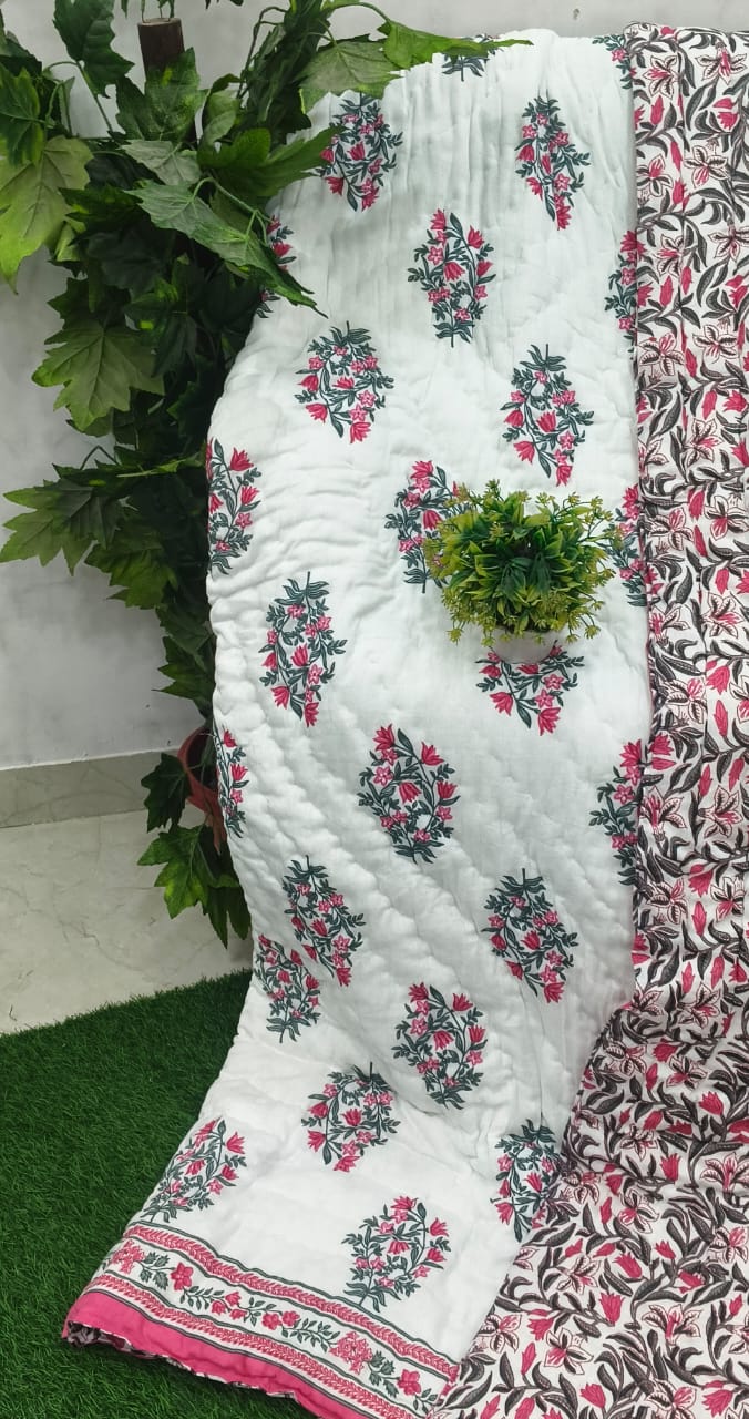 White Pink Floral Buta Jaipuri Mulmul Razai – Reversible, Cotton Filled Razai 1wTqP5gKVjRPBXWyZ4SnywnqVXHBOmpZ0_w2000