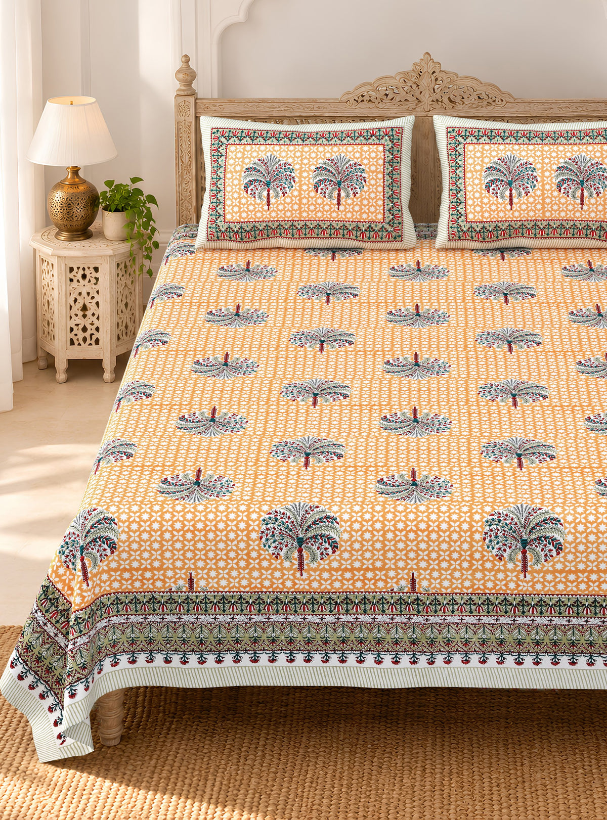 Peach Palm Buta pure cotton double bedsheet 90x108 – Unnati collection – view 2