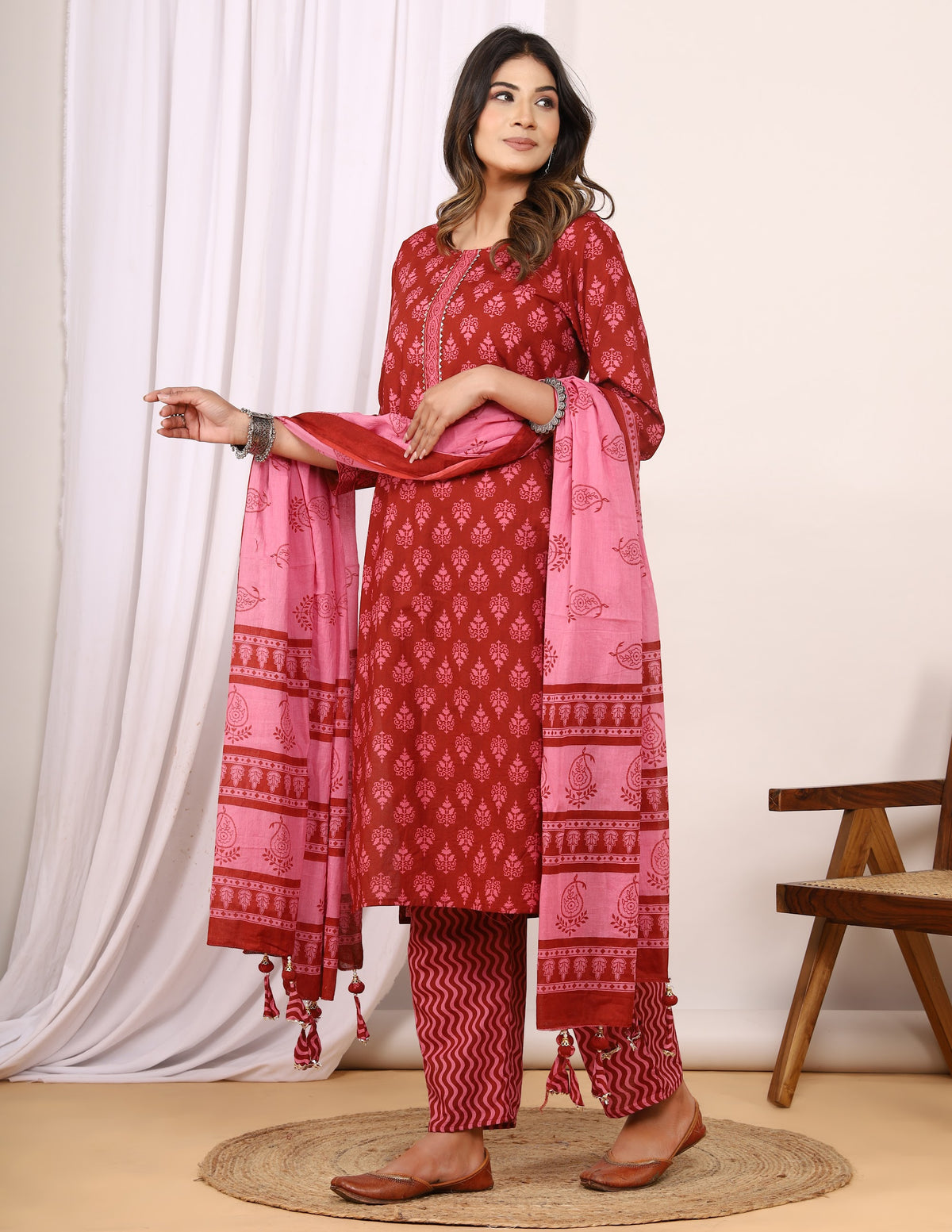 Printed Cotton Kurta Set with Pant & Dupatta – Red Buta Pink Dupatta (Make to Order) Ready to Wear 1wuTxAHy9Rd8PIfCOY6vrgXAKTF-NQhTD_w2000