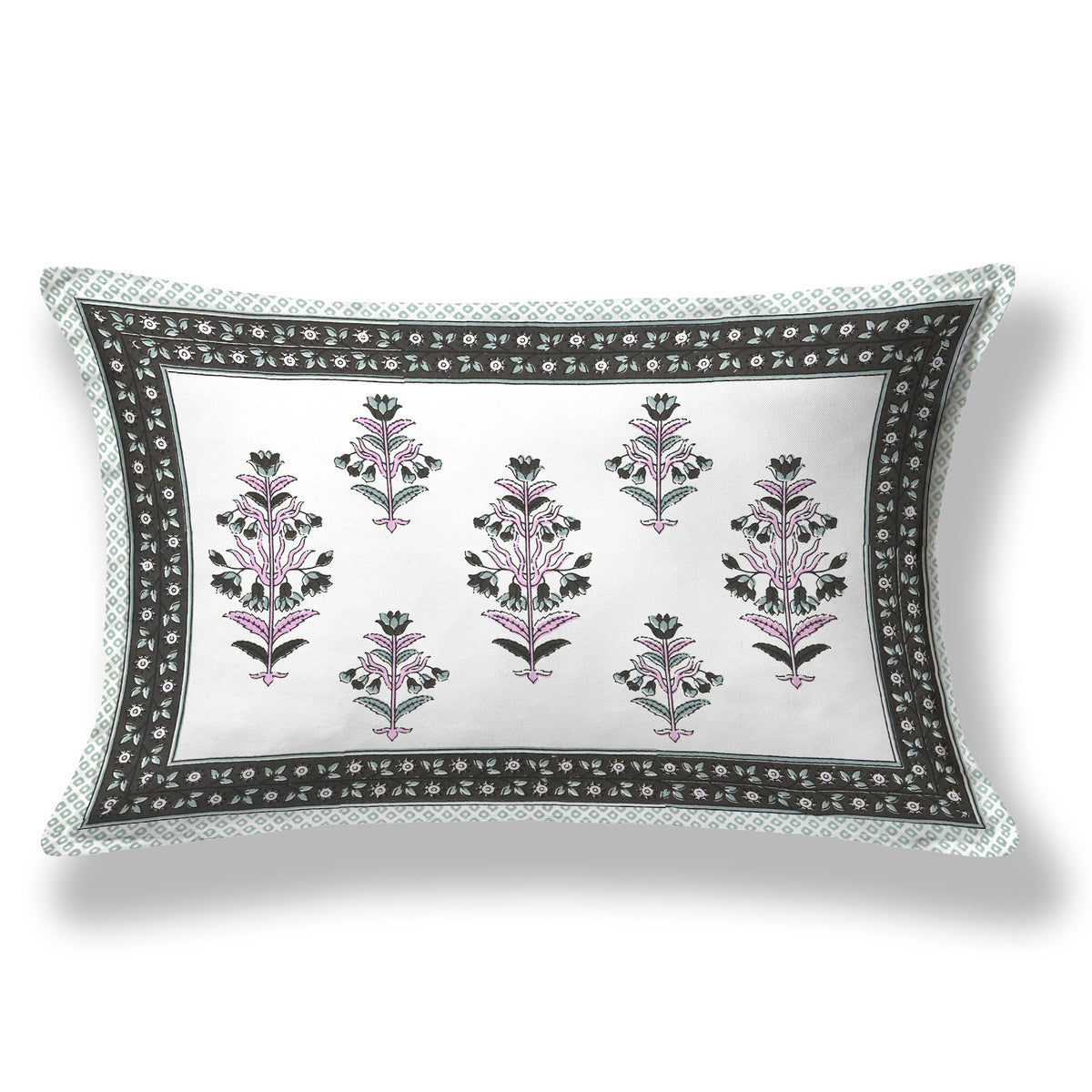 Elora Grey Border Mughal Buta Murugan cotton single bedsheet 60x90 with pillow cover – grey – wholesale Jaipur – view 2