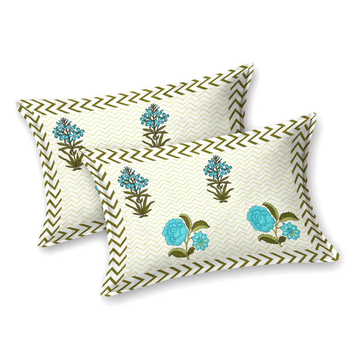 Kalashree Aqua Rose Chevron premium cotton double bedsheet 100x108 with 2 pillow covers – aqua – wholesale Jaipur – view 2