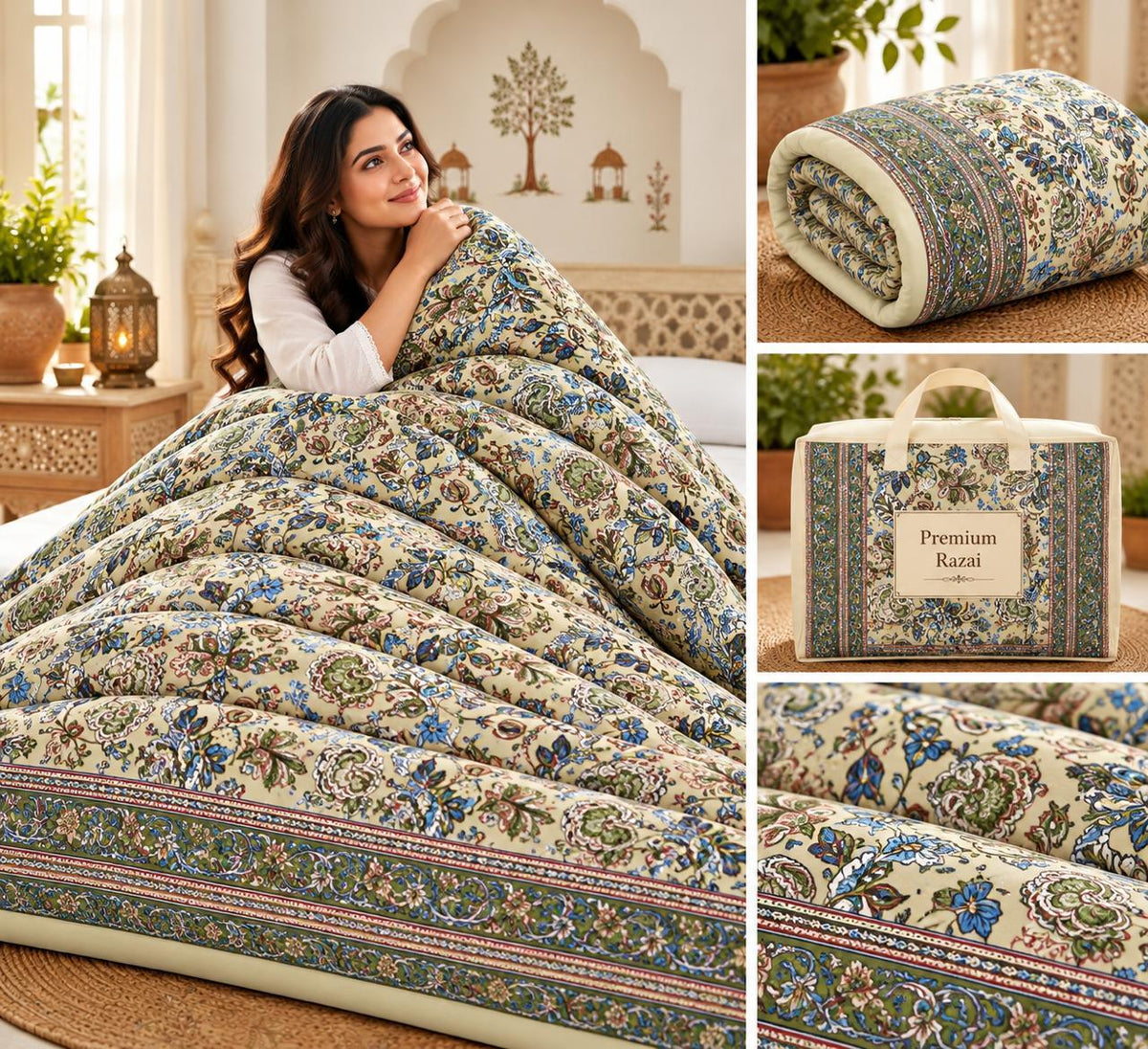 Sage Grey Floral Jaipuri Mulmul Razai – Reversible, Cotton Filled Razai 1xGG61cOob11zoB_vh-HoD1nM6MI5HSnU_w2000