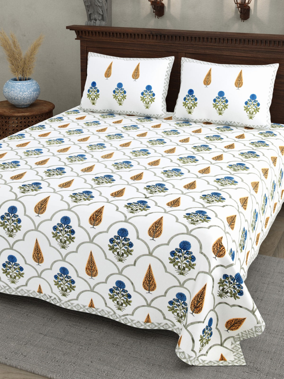 Elite Teal Mughal Trellis Cotton Double Bedsheet 90x108 with 2 Pillow Covers Bedsheet 1xQhmZgeaxcxtvlTzPwo9efMVWINAFS4v_w2000