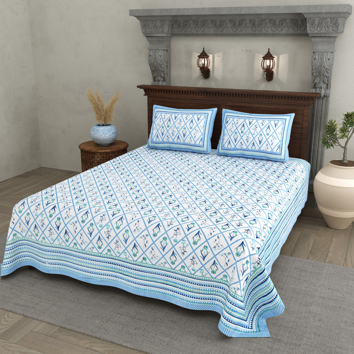 Neelam Sky Blue Diamond Trellis Cotton Double Bedsheet 90x108 with 2 Pillow Covers Bedsheet 1xZhIi4fEftS0JLwixwjDvNtPpfonKO4F_w2000