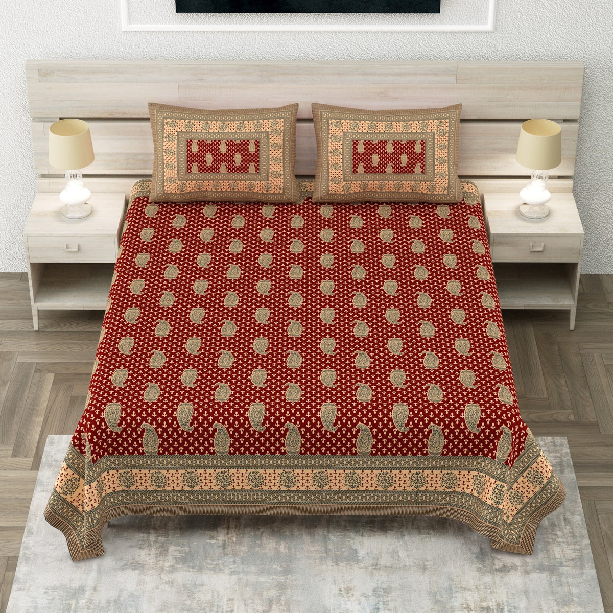 Royal Sanganer Red Booti Pure Cotton Double Bedsheet 90x108 with 2 Pillow Covers Bedsheet 1xit1kodoTamqdPFZ-n7GLBX08F1Nd22y_w2000