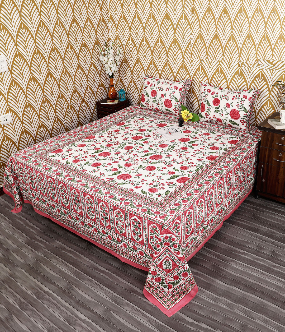 Bagru Mahal Red Rose Border Cotton King Size Bedsheet 108x108 with 2 Pillow Covers Bedsheet 1xiuLkU-dmQVTEWFRCWLHf5bqNZaP2ONf_w2000
