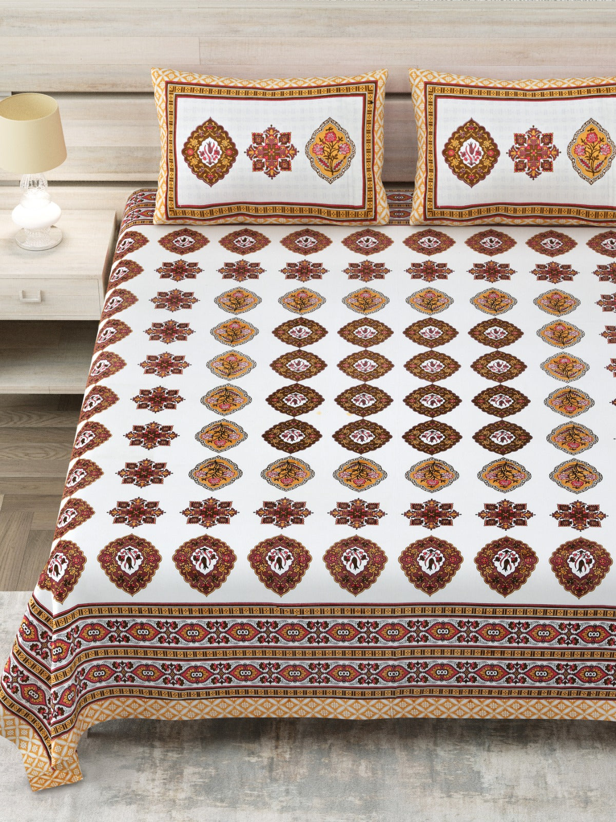 Avantika Brown Geometric Cotton King Bedsheet 108x108 with 2 Pillow Covers Bedsheet 1xqiC4PEmIs3lsDPQPLoPJJfCIuJsVMYW_w2000