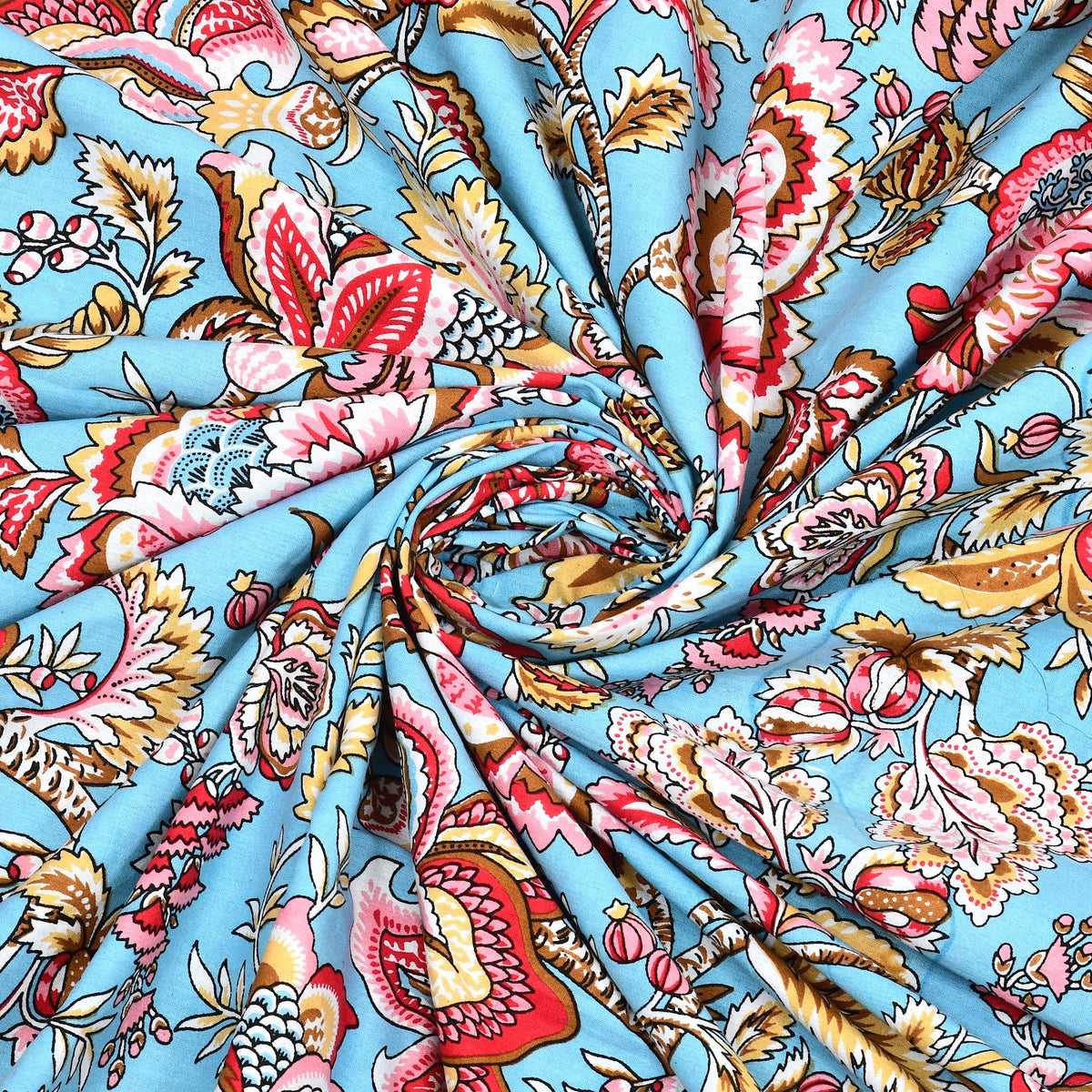 Kalashree Aqua Kalamkari Floral premium cotton double bedsheet 100x108 with 2 pillow covers – aqua and red – wholesale Jaipur – view 6