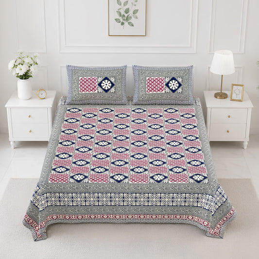 Haveli Grey Pink Geometric Cotton Double Bedsheet 90x108 with 2 Pillow Covers Bedsheet 1yJwsP0_PKm60R5Zx5FoM9AFQU6guR2vN_w2000
