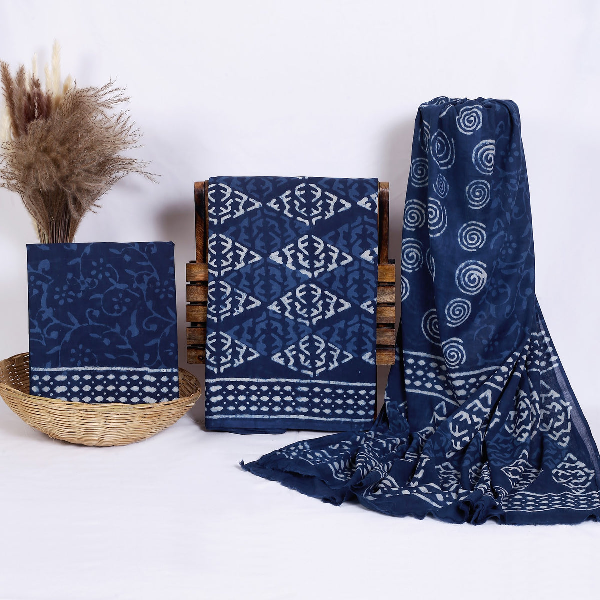 Hand Block Print Cotton Suit Material with Mulmul Dupatta | Neel Kairi Medallion – Indigo Ogee Medallion | Indigo & White | Wholesale Suit Material 1yMfjzeH3ozd5ZGIzMZP8zMLR6uWt55w5_w2000