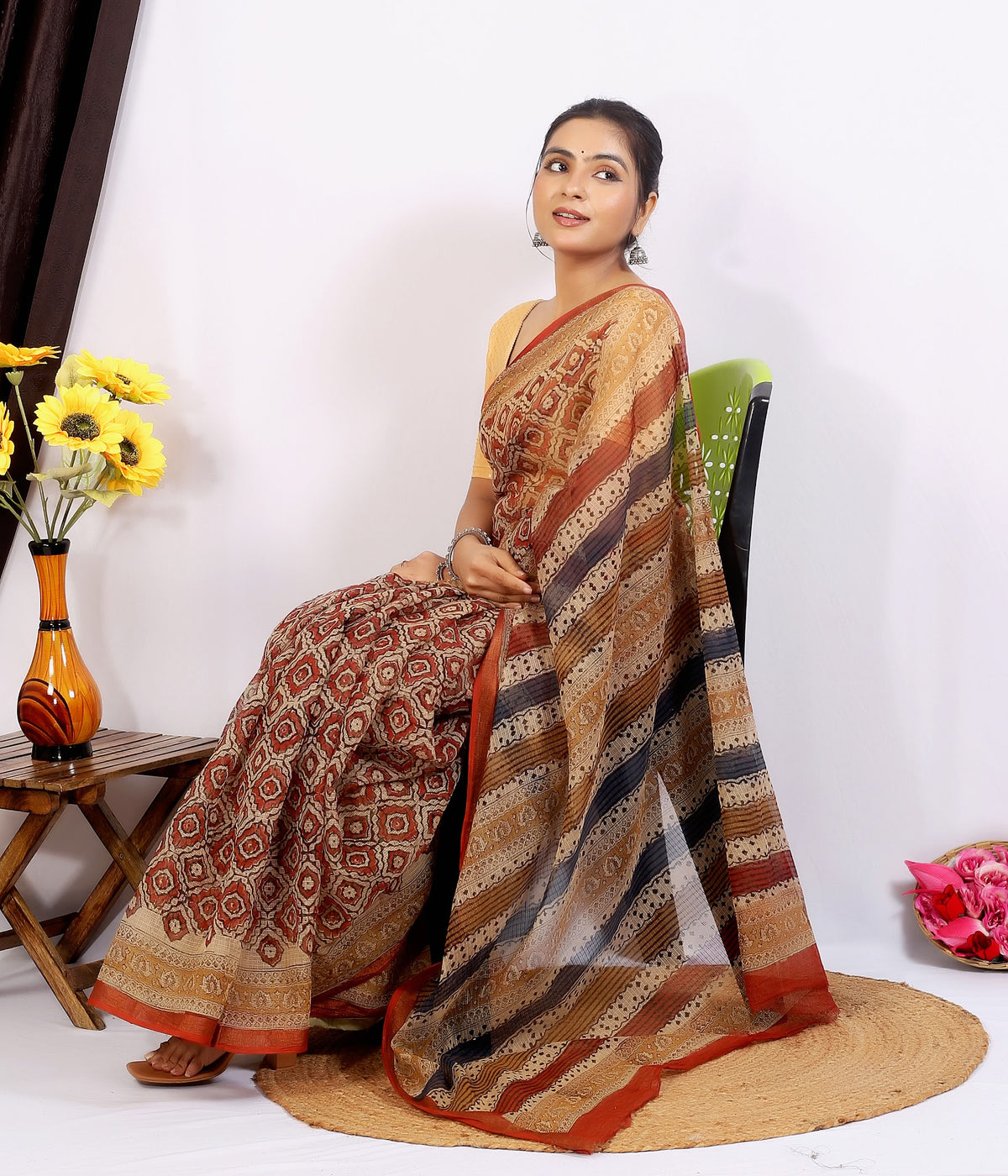 Rust Geometric Bagru Kota Doria Hand Block Print Saree with Blouse Saree 1yZ6DPQPTJ5hLIynk-bVH4SnOEibsmz6V_w2000