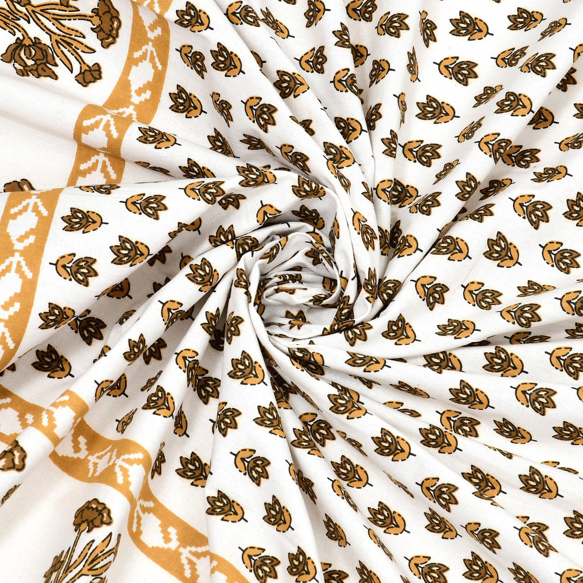 Elora Mustard Buti Border Murugan cotton single bedsheet 60x90 with pillow cover – mustard – wholesale Jaipur – view 6
