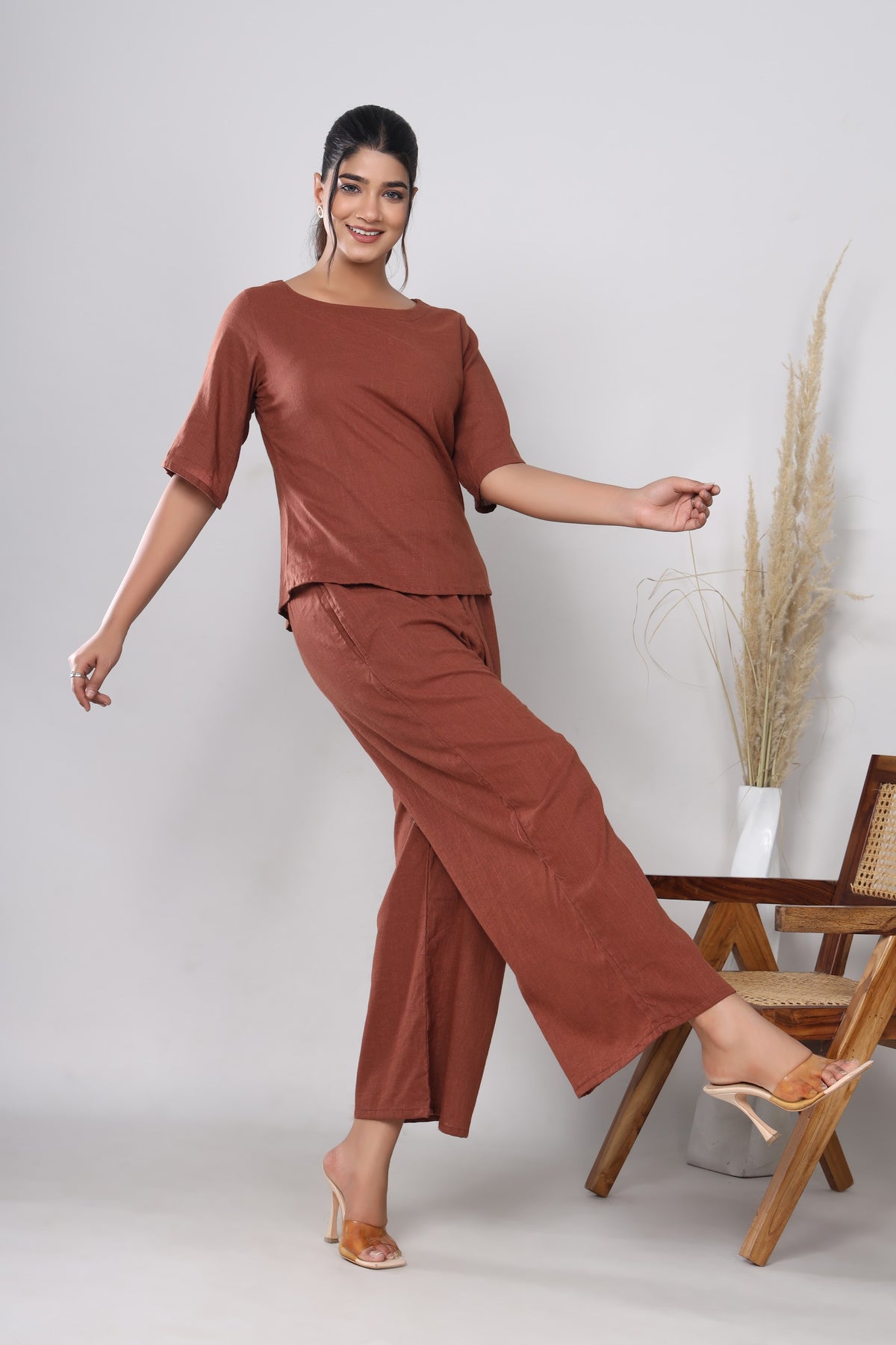 Rust Brown solid co-ord set – make to order wholesale – view 4