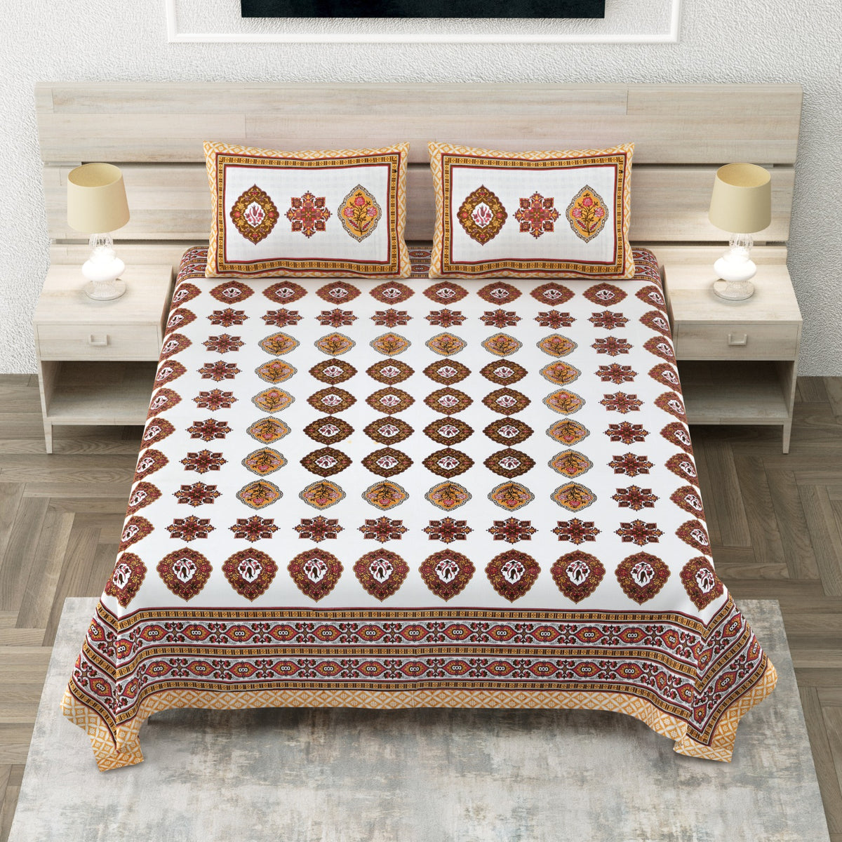Avantika Brown Geometric Cotton King Bedsheet 108x108 with 2 Pillow Covers Bedsheet 1zN1QR-GL29oqPRu4LVzcU9in89jSK7FE_w2000