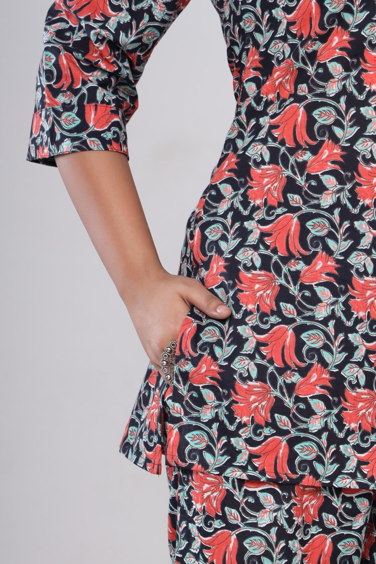 Maroon Black Floral printed co-ord set – make to order wholesale – view 5