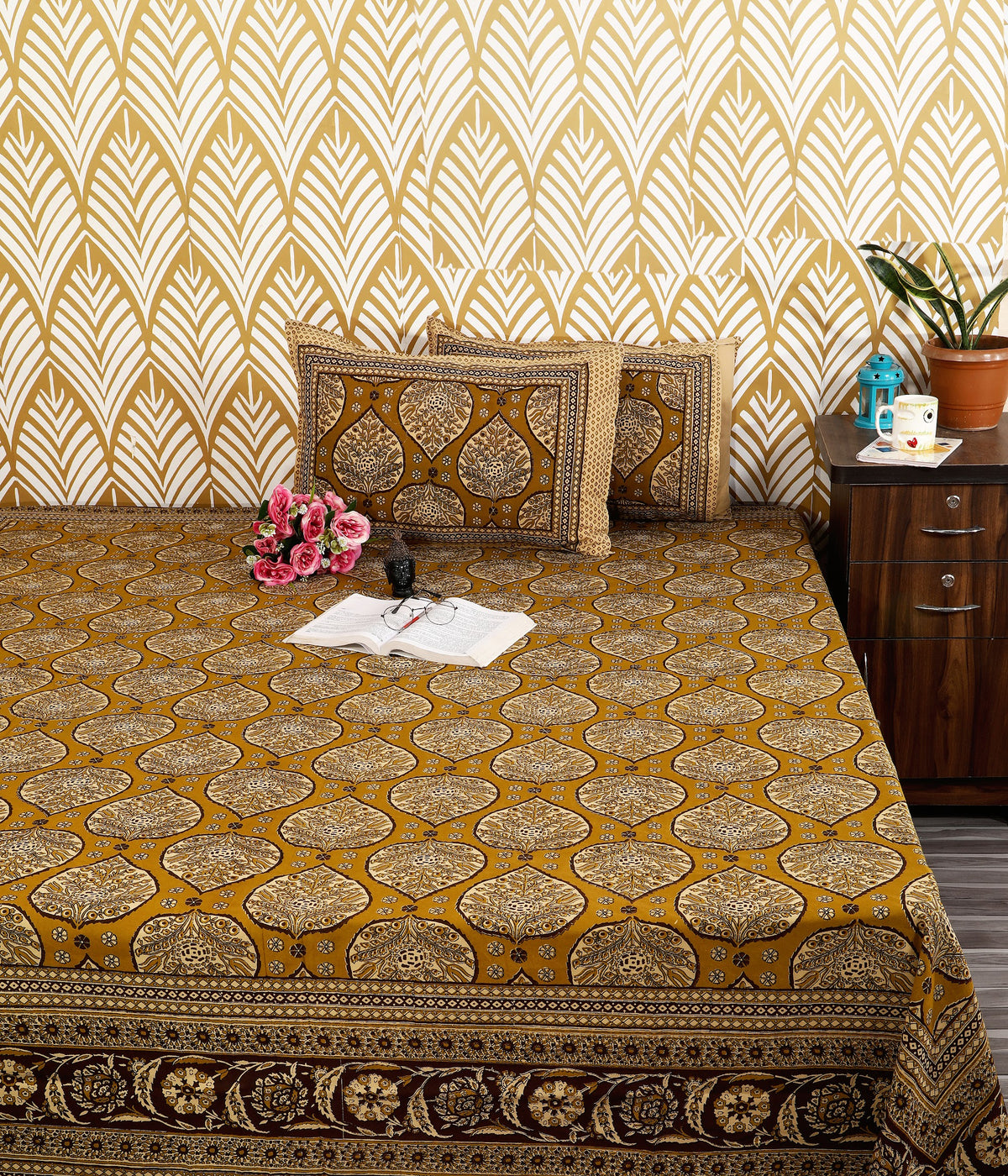 Bagru Mahal Mustard Mughal Medallion Cotton King Size Bedsheet 108x108 with 2 Pillow Covers Bedsheet 1zbcTkzH-MqDKgLqQQsC5xGsFXGvRS_oQ_w2000