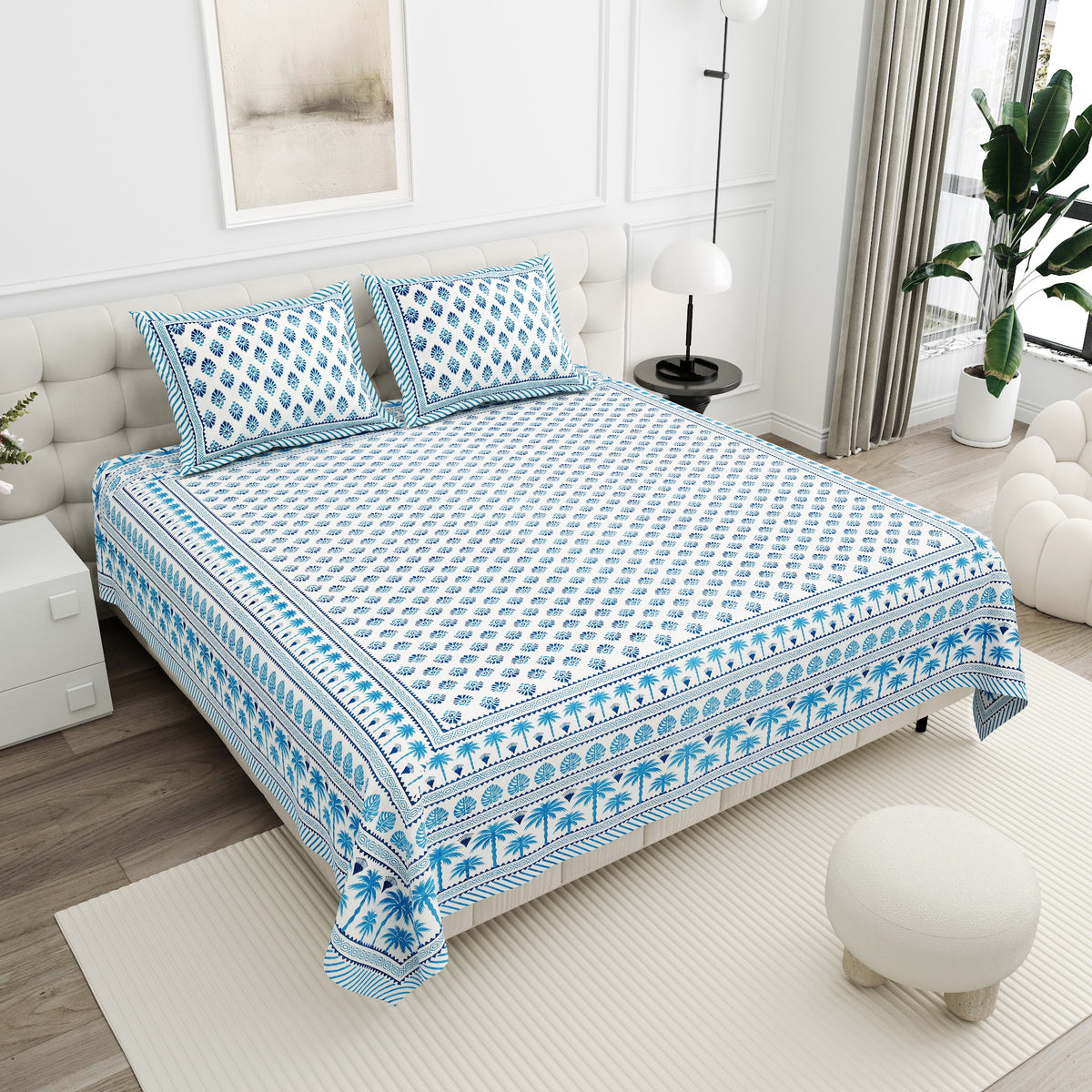 Moti Buta Ice Blue Booti Cotton Double Bedsheet 90x108 with 2 Pillow Covers Bedsheet 1zhpFZNf-uuH-W_z9431nxfw1xGruDom3_w2000