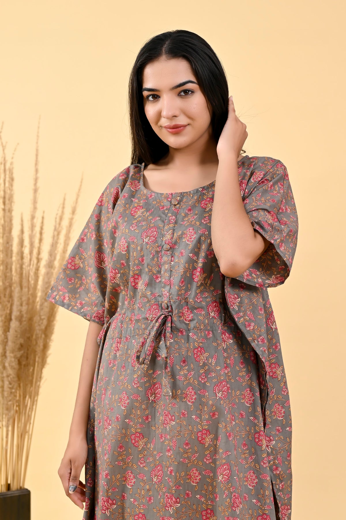 Mauve Floral long kaftan – make to order wholesale – view 5