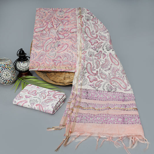 Jaipuri Block Print Chanderi Suit in Pink