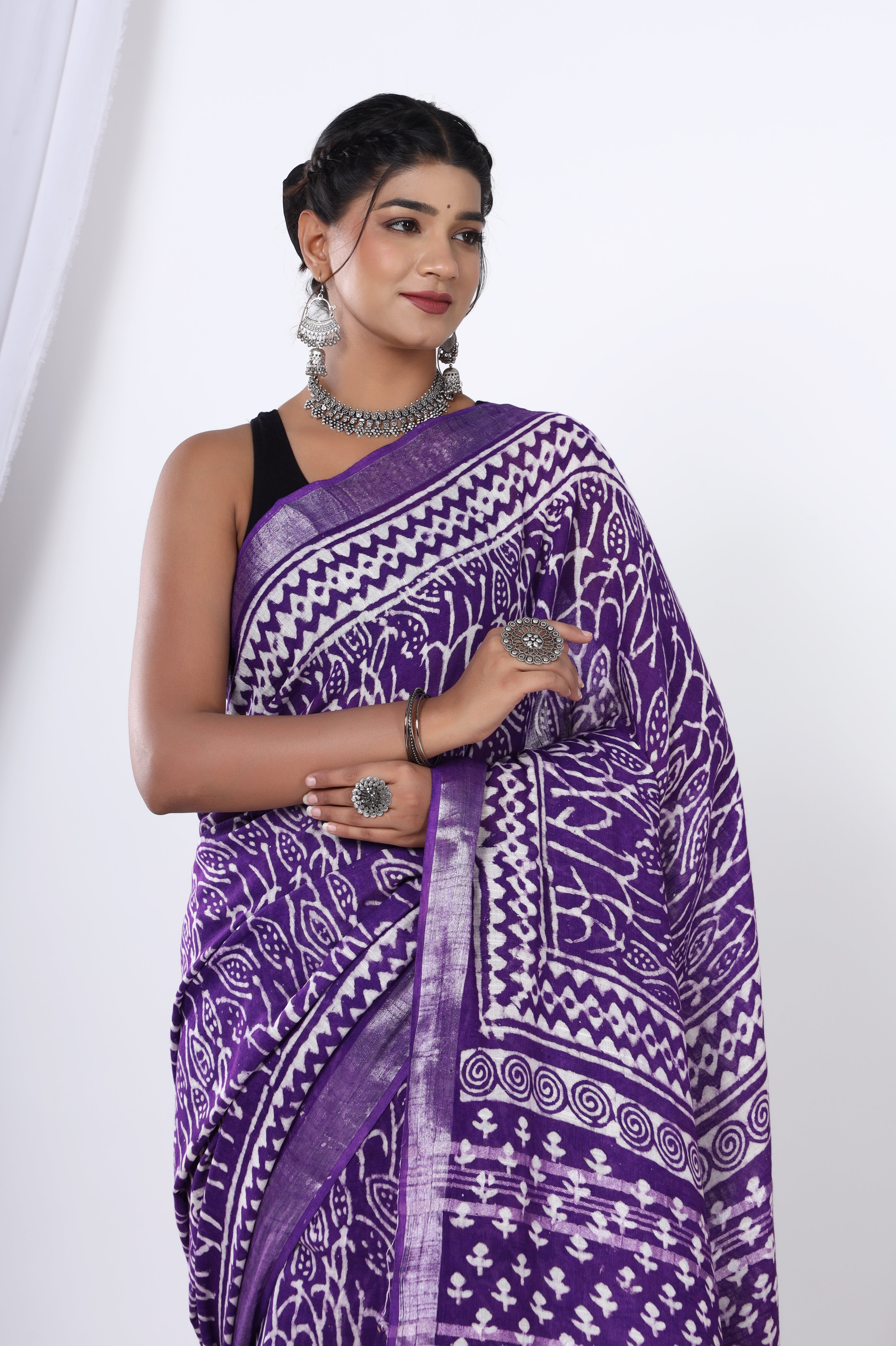 Purple Haze Linen Jaipuri Dye Block Saree