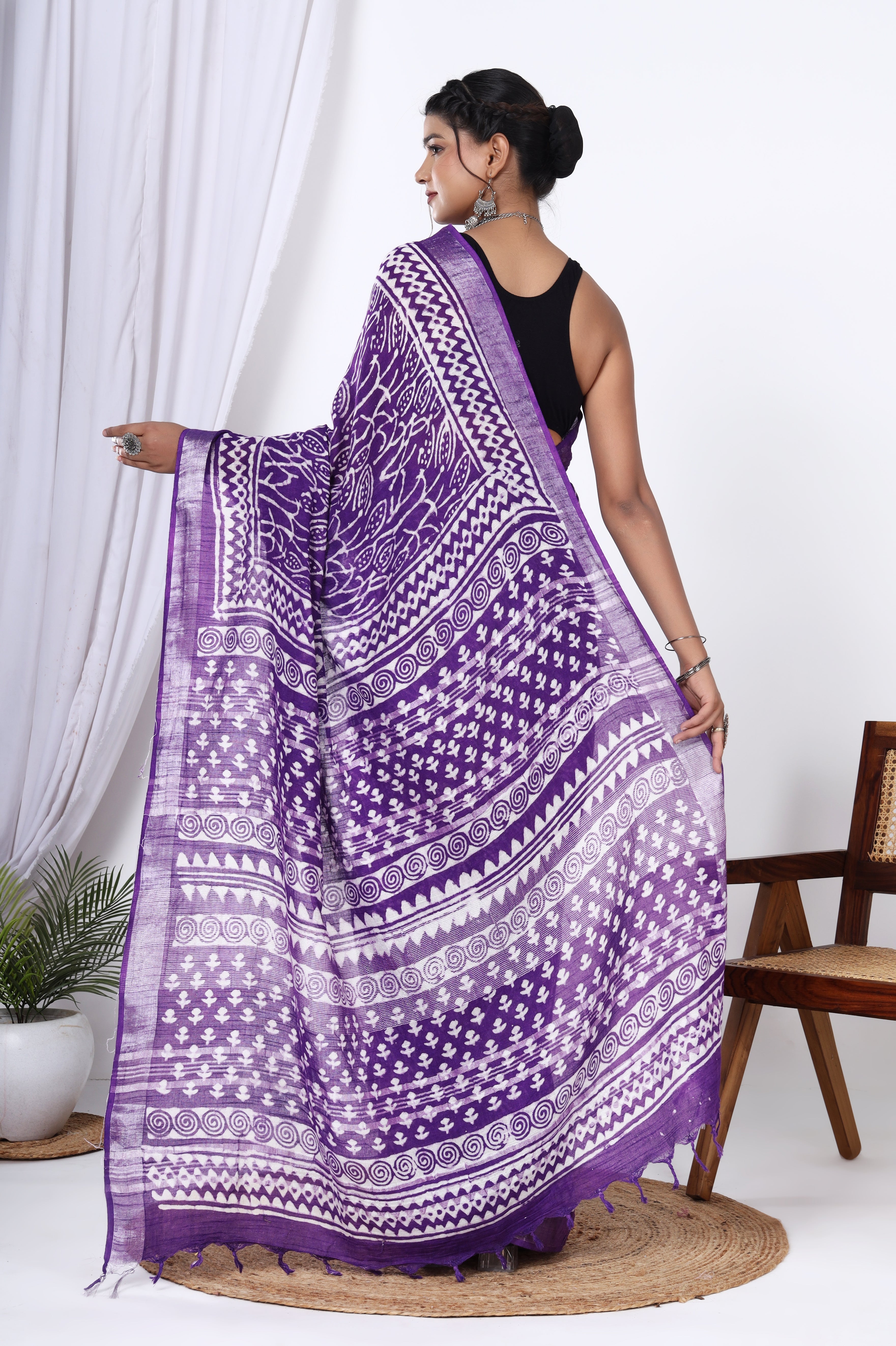 Purple Haze Linen Jaipuri Dye Block Saree