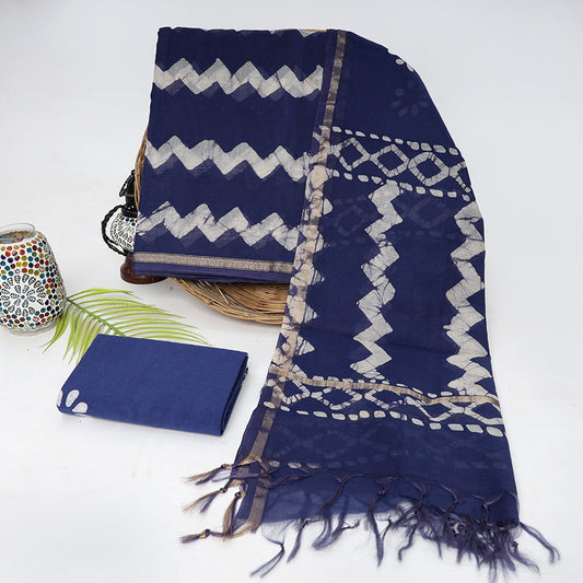 Srishti Dark Blue Chanderi Suit with Jaipuri Zigzag Print