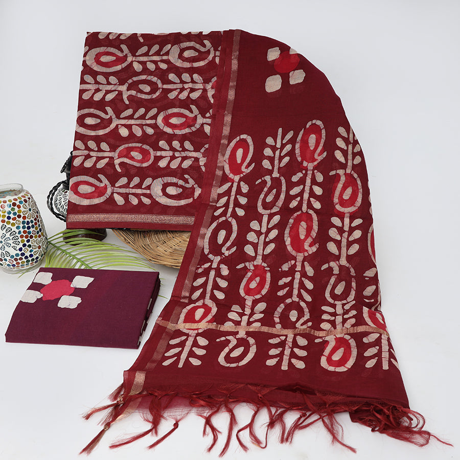 Jaipuri Block Print Chanderi Suit - Maroon