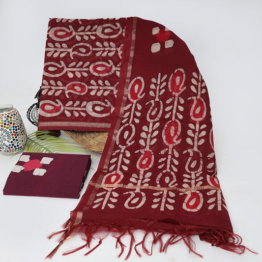 Jaipuri Block Print Chanderi Suit - Maroon