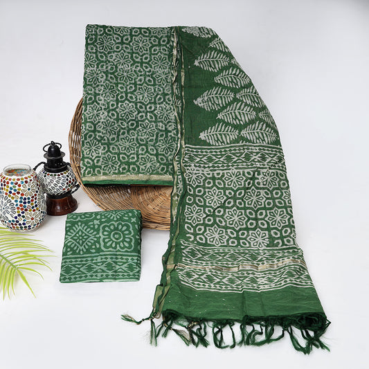 Srishti Green Floral Chanderi Suit Material