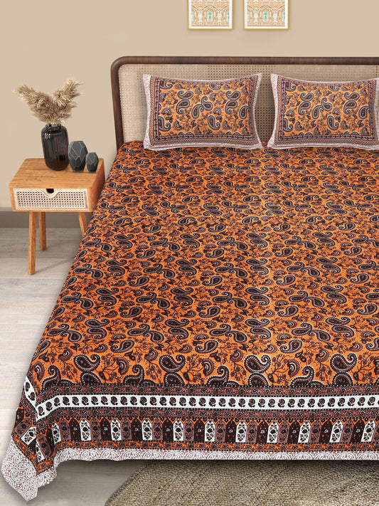 Floral Boota Cotton King Size Bedsheet | Jaipuri Print by Srishti