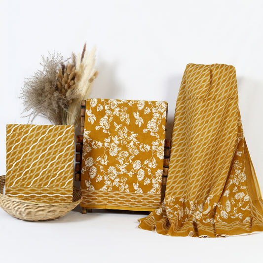 Mustard Yellow Handblock Print Cotton Suit Material with Mulmul Dupatta | 3-Piece Unstitched Set | Wholesale Suit Material 2_3_4601a150-ca7e-4002-9e3b-b00b303b354e